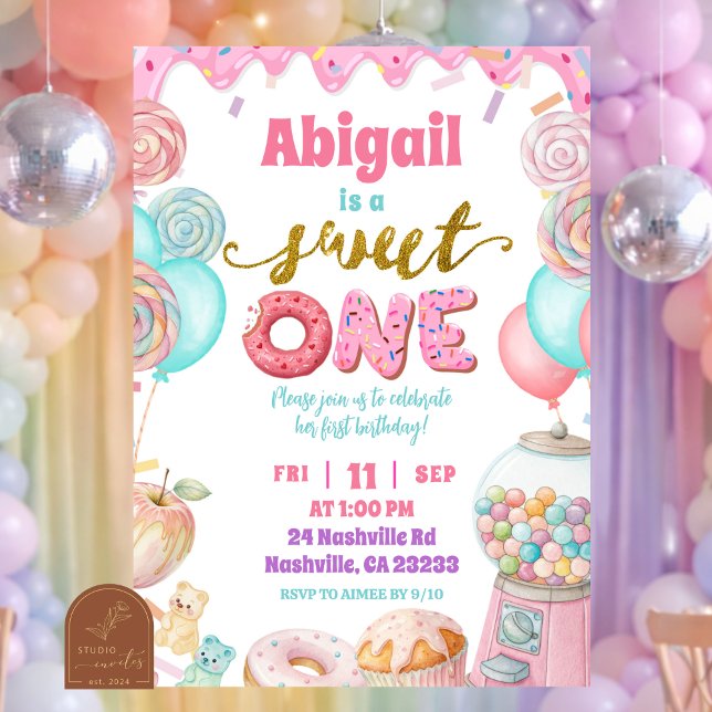 Convites Pastel Donut SweetOne First Birthday party Invitat (Criador carregado)