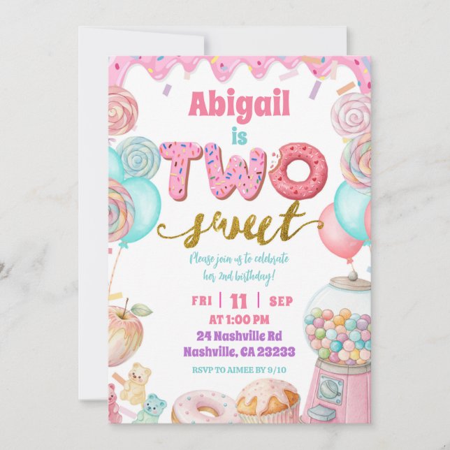 Convites Pastel Donut Two Sweet 2nd Birthday party Invitati (Frente)