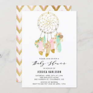 Convites Pastel Dreamcatcher Faux Gold Foil Chá de fraldas