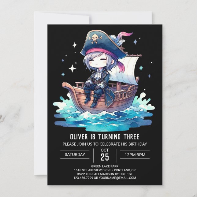 Convites Pastel Dreamy Pirate Birthday (Frente)
