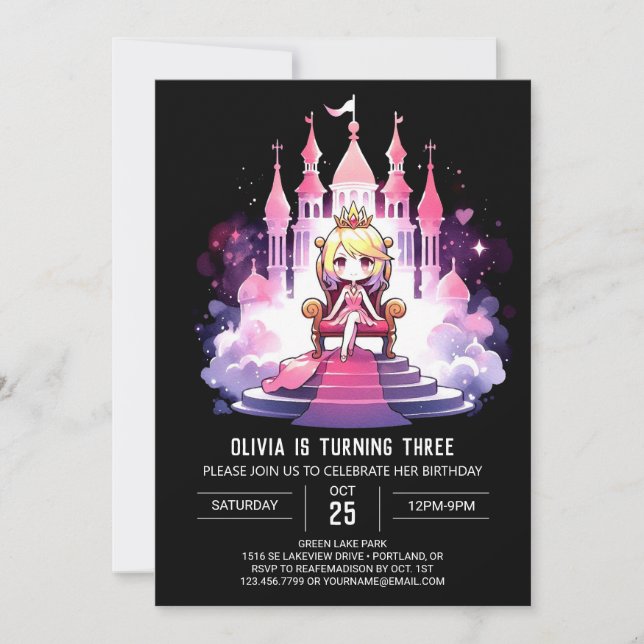 Convites Pastel Dreamy Princess Birthday (Frente)