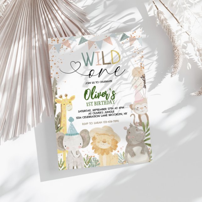 Convites Pastel Earthy Safari Wild One primeiro aniversario (Criador carregado)