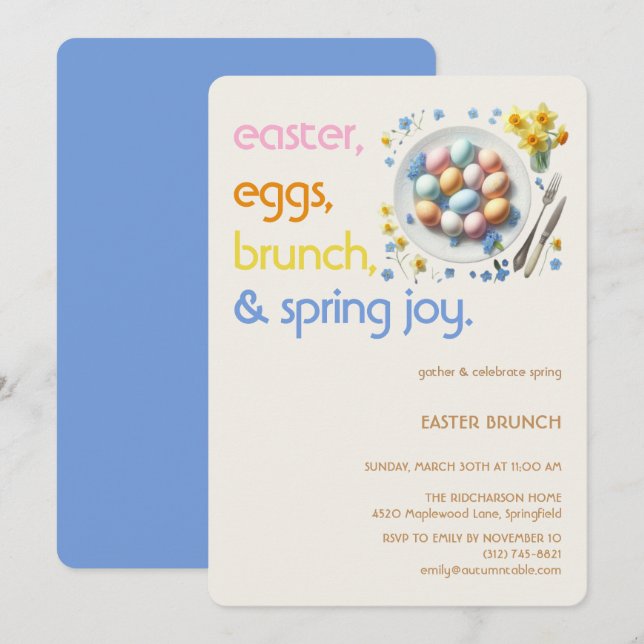 Convites Pastel Easter Brunch Invitation | Spring Party (Frente/Verso)