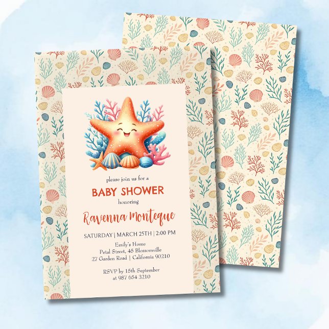 Convites Pastel Estrela do Mar do Bebê Personalizado Chá de (Criador carregado)