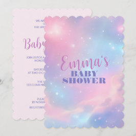 Convites Pastel Etéreo Rosa Azul Galáxia Cósmica Estrelada