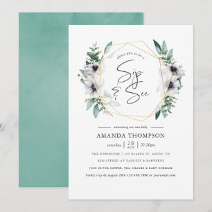 Convites Pastel Eucalyptus Anemone Sip Geométrico e Consult