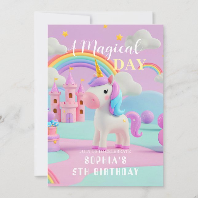 Convites Pastel Fantasy Unicorn Birthday (Frente)