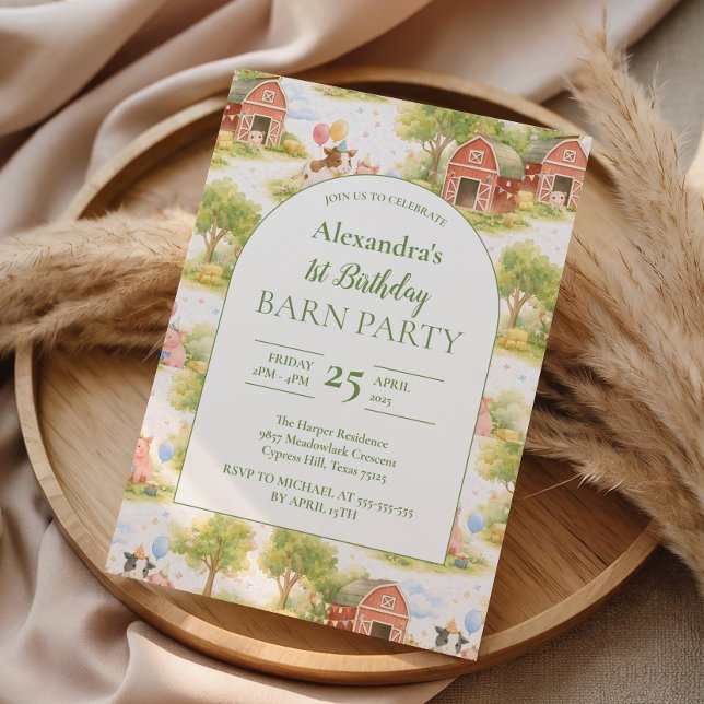 Convites Pastel Farm Animals Barnyard 1st Birthday (Criador carregado)