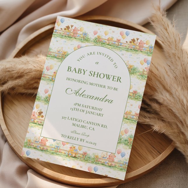 Convites Pastel Farm Animals Garden Baby Shower (Criador carregado)