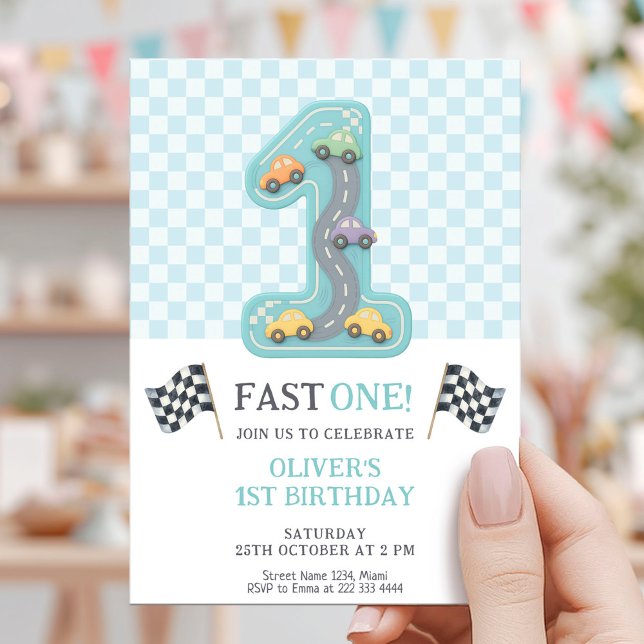 Convites Pastel Fast One Birthday Car (Criador carregado)