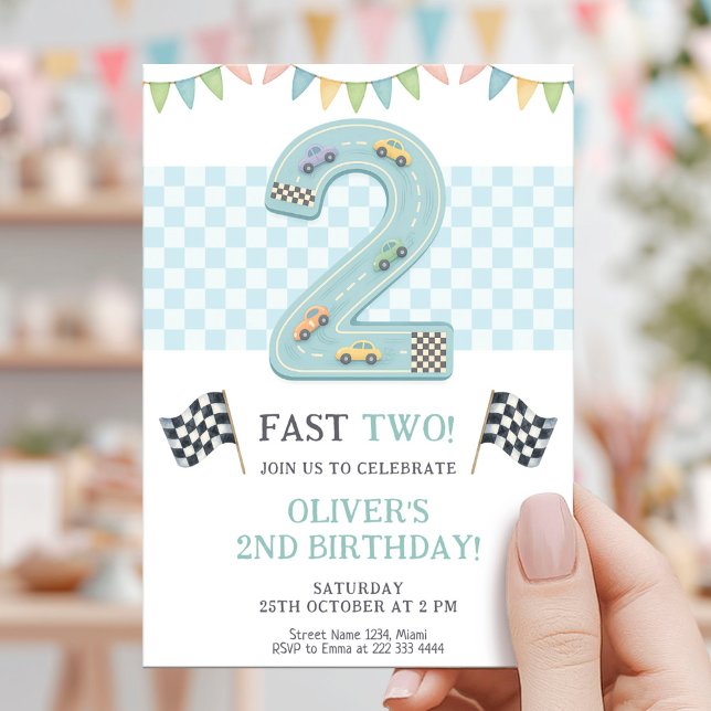 Convites Pastel Fast Two Birthday Race (Criador carregado)
