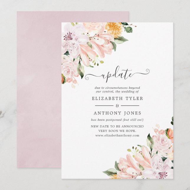Convites Pastel Floral Adiou Atualização de Casamento (Frente/Verso)