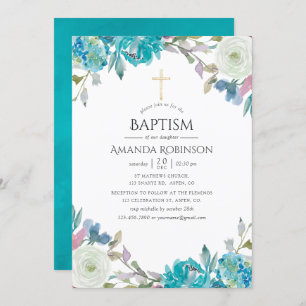 Convites Pastel Floral Baptism ou Christening