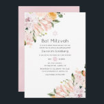 Convites Pastel Floral Bat Mitzvah<br><div class="desc">A Trendy floral watercolor bat mitzvah convida em tons pastéis de lilás e pincel cor-de-rosa com lírios,  magnólias,  rosa de jardim,  peonias e folhagem.</div>
