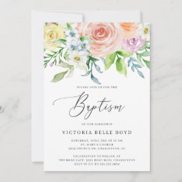 Convites Pastel Floral Coral Peach Baby Girl Baptism