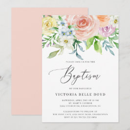 Convites Pastel Floral Coral Peach Baby Girl Baptism
