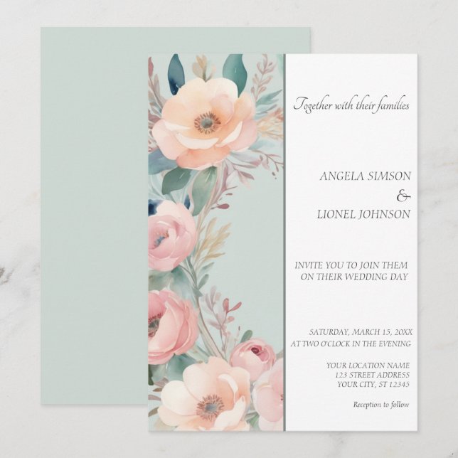 Convites Pastel Floral Elegance Invitation Design (Frente/Verso)