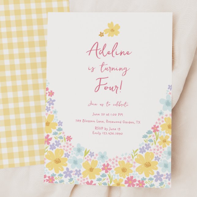 Convites Pastel Floral Flores Silvestres Aniversário Infant (Criador carregado)