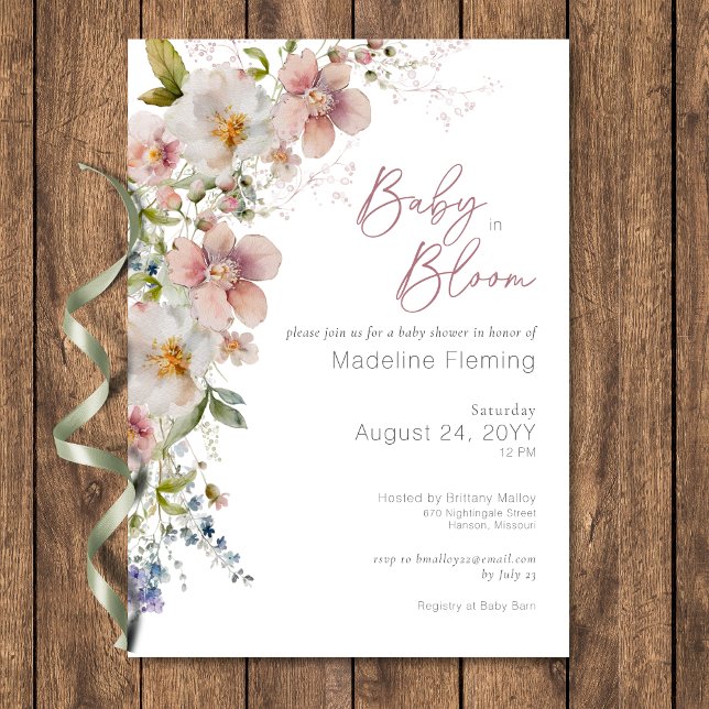 Convites Pastel Floral Modern Baby in Bloom Chá de fraldas (Pastel Floral Modern Baby in Bloom Baby Shower Invitation)