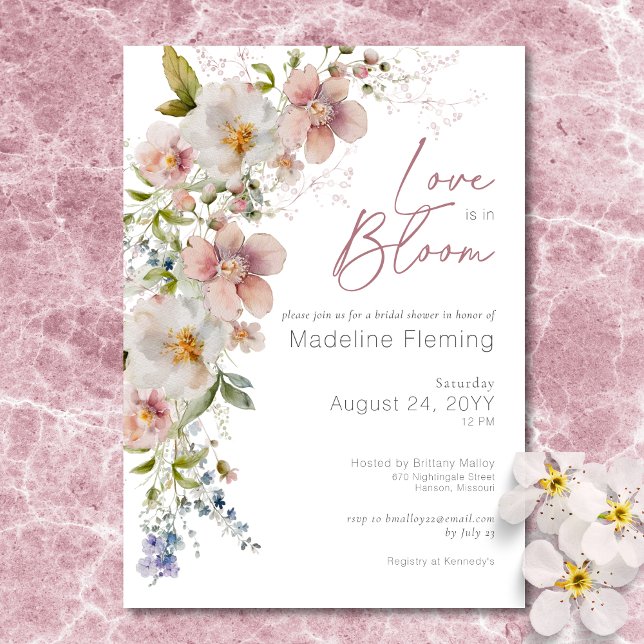 Convites Pastel Floral Modern Love In Bloom Chá de panela (Pastel Floral Modern Love In Bloom Bridal Shower Invitation)