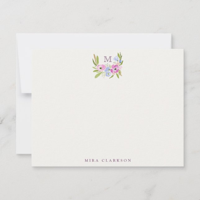 Convites Pastel Floral Monogram Note Card (Frente)