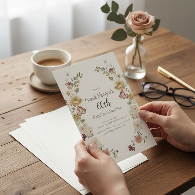 Convites Pastel Floral Swag Vintage 60th Birthday  (Criador carregado)