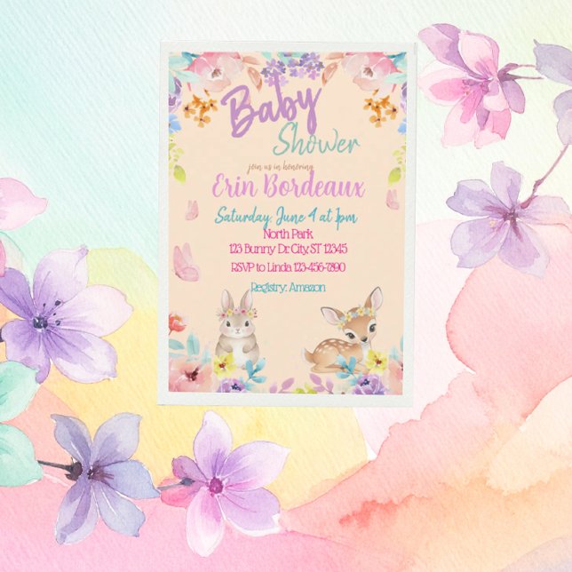 Convites Pastel Floral Woodland Baby Shower (Criador carregado)