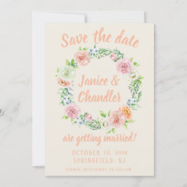 Convites Pastel Floral Wreath Salvar a Data