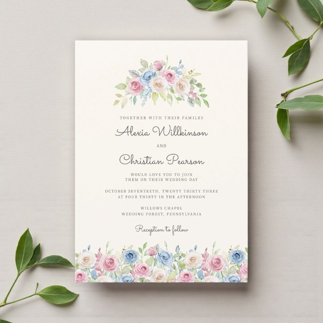 Convites Pastel Floral Wreath Wedding Invitation (Criador carregado)