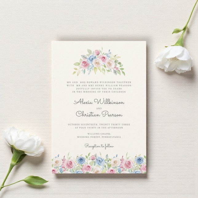 Convites Pastel Floral Wreath Wedding Invitation (Criador carregado)