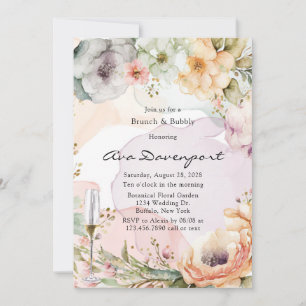 Convites Pastel Florals Álcool Ink Brunch e Bolha
