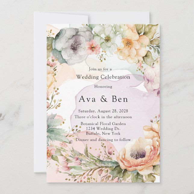 Convites Pastel Florals e Casamento com Tinta Álcool (Frente)