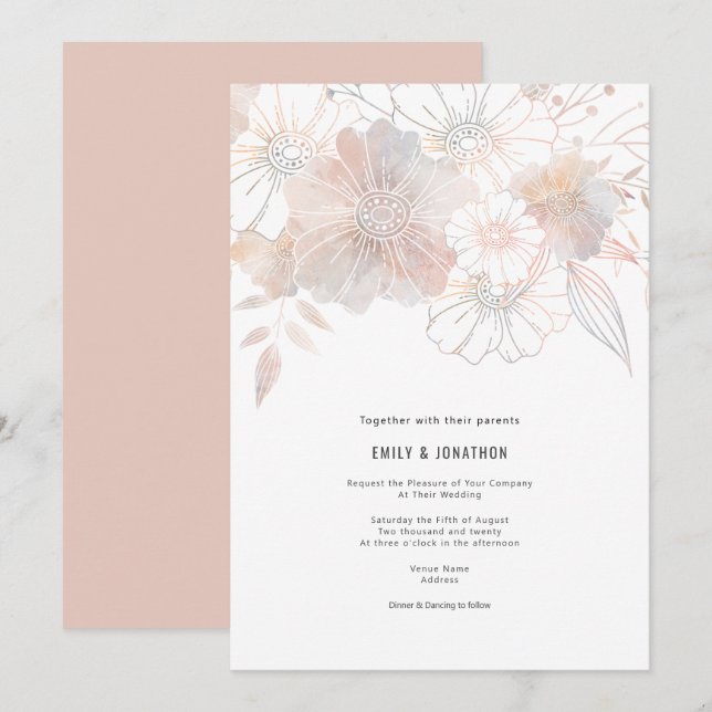 Convites Pastel Florals Esmaga Casamento de Cinzas de Pêsse (Frente/Verso)
