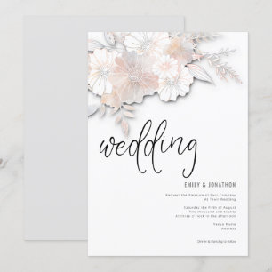 Convites Pastel Florals Peach Cinza Casamento
