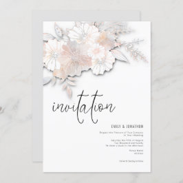 Convites Pastel Florals Pêssego Casamento de Cinzas Escamuf