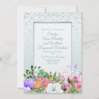 Pastel Garden Glittery Mint Wedding Invitati