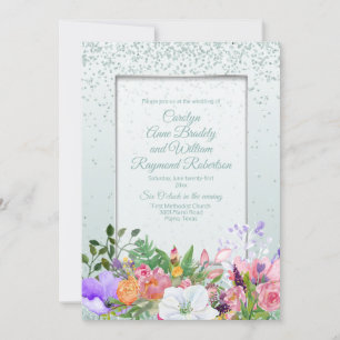 Convites Pastel Garden Glittery Mint Wedding Invitati