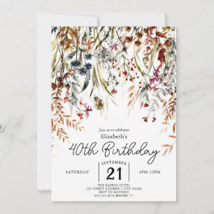 Convites Pastel Garden Wildflower aniversário de 40 anos
