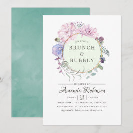 Convites Pastel Geométrico Peonies Floral Brunch e Bubble