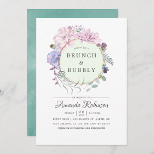 Convites Pastel Geométrico Peonies Floral Brunch e Bubble