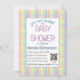 Convites Pastel Gingham Rainbow Baby Shower