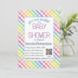 Convites Pastel Gingham Rainbow Baby Shower