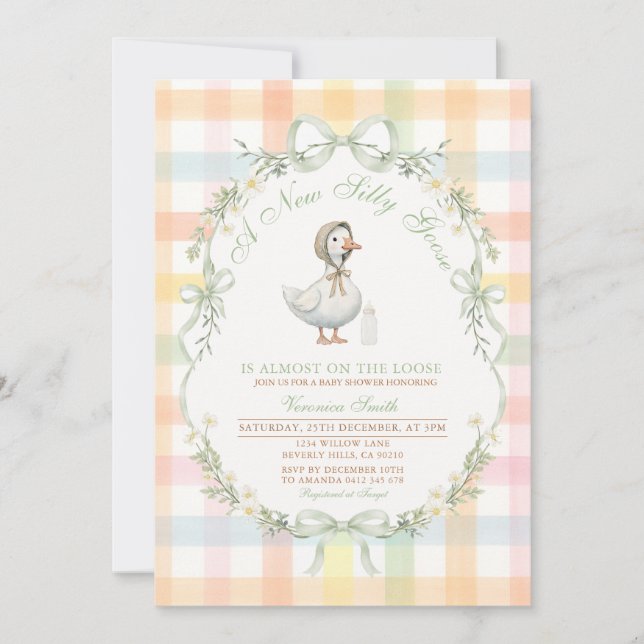 Convites Pastel Gingham Silly Goose Baby SHOWER Invitation (Frente)