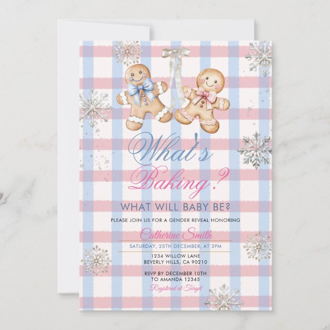 Convites Pastel Gingham What’s Baking Gender Reveal Invitat (Frente)