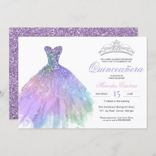 Convites Pastel Glitter Sereia Unicorn Rainbow Quinceañera