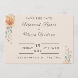 Convites Pastel Gold Floral Wedding Save the Date Card