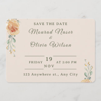 Convites Pastel Gold Floral Wedding Save the Date Card