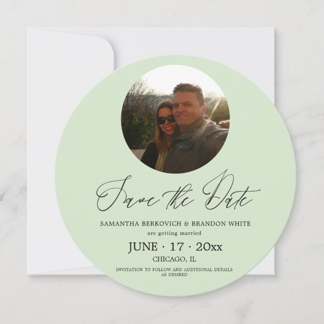 Convites Pastel Green Photo Save date Round Invitation (Frente)