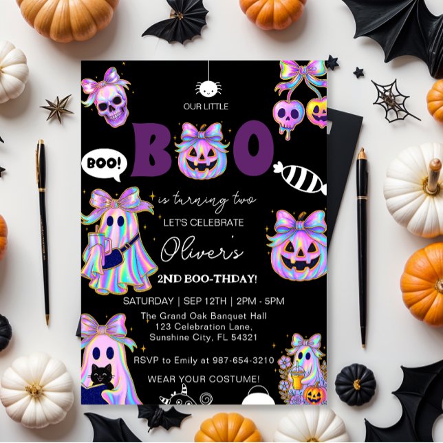Convites Pastel Halloween Girl Birthday Invitation, Spooky  (Criador carregado)