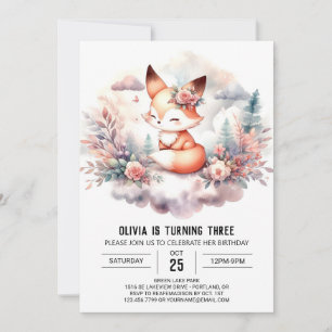Convites Pastel Happy Fox Birthday digital